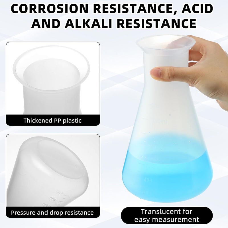 DoubleFill 20 Pcs Plastic Beakers for Kids Class and Party, Scientific Conical Flask, Laboratory Chemical Erlenmeyer Education Learning Tool, 50ml, 100ml, 250ml, 500ml, 1000ml - Image 3